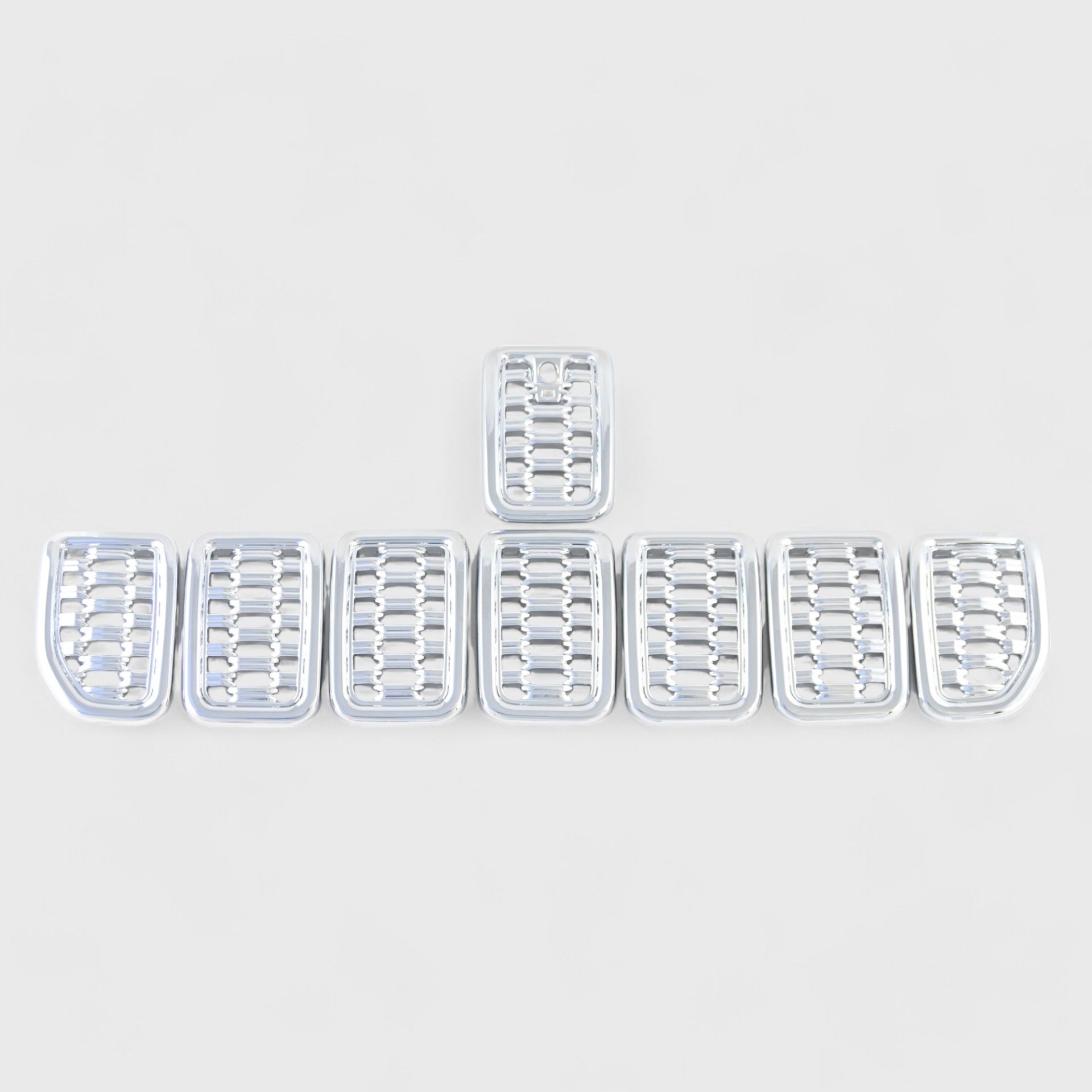 21-25 Jeep Grand Cherokee L, 22-25 Jeep Grand Cherokee Fits grille W/ or W/O Camera 8 Piece Chrome Snap-on W/Tape Grille Overlay