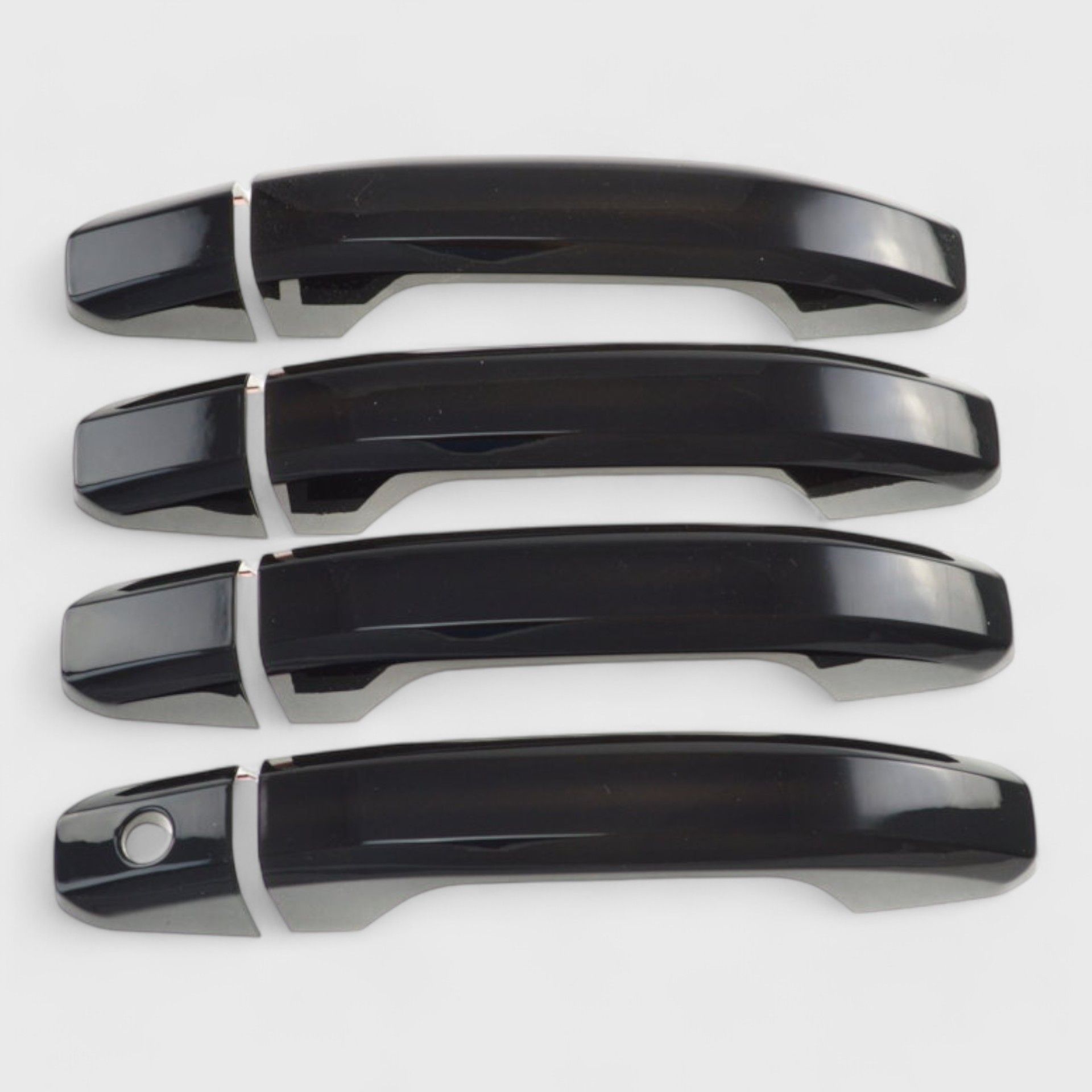 14-18 Chevrolet Silverado 1500/Silverado 2500 HD/Silverado 3500 HD/Silverado 2500, 15-20 Chevrolet Tahoe/Suburban, 15-18 Chevrolet Silverado 3500, 14-18 GMC Sierra 1500/Sierra 2500 HD, 15-20 GMC Yukon No Smart Key 8 Piece Gloss Black Snap-on W/Tape Patented Door Handle Cover