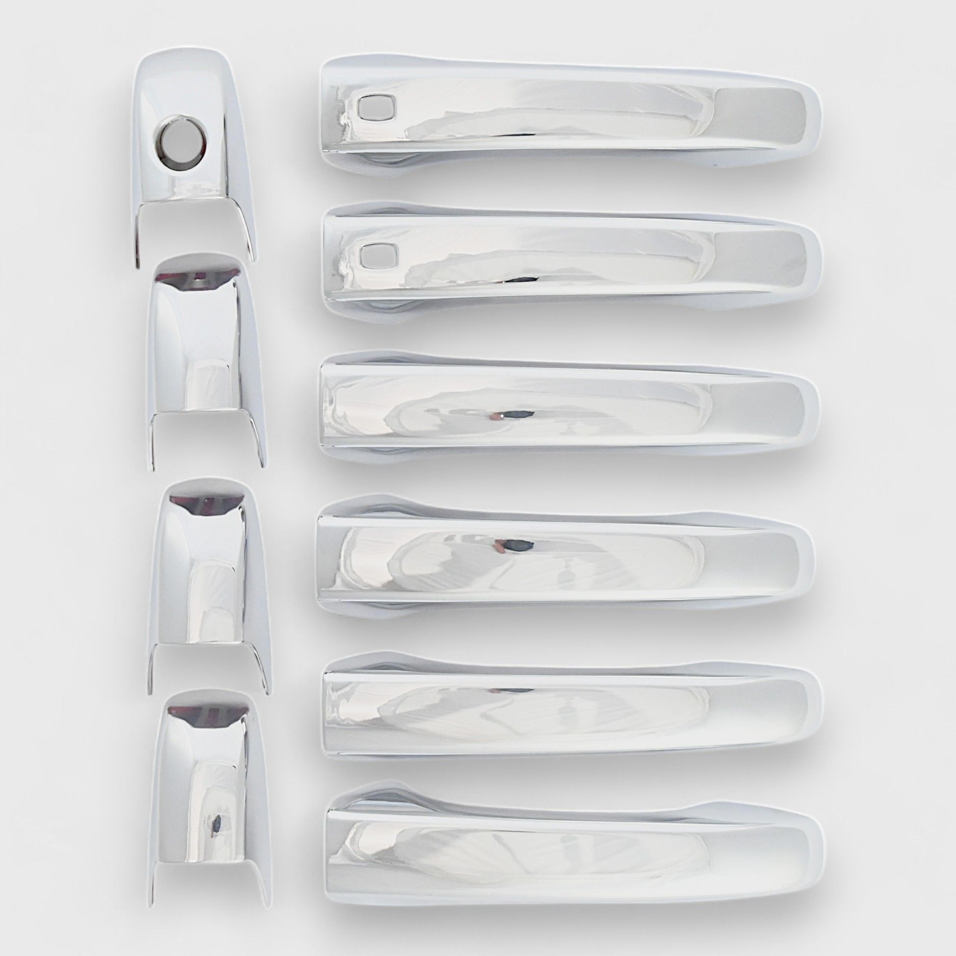 08-20 Dodge Grand Caravan, 11-26 Dodge Durango, 09-17 Jeep Patriot, 11-21 Jeep Grand Cherokee, 2022 Jeep Grand Cherokee WK, 10-16 Chrysler Town & Country, 09-14 Volkswagen Routan W/ or W/O Smart Key 10 Piece Chrome Snap-on W/Tape Patented Door Handle Cover