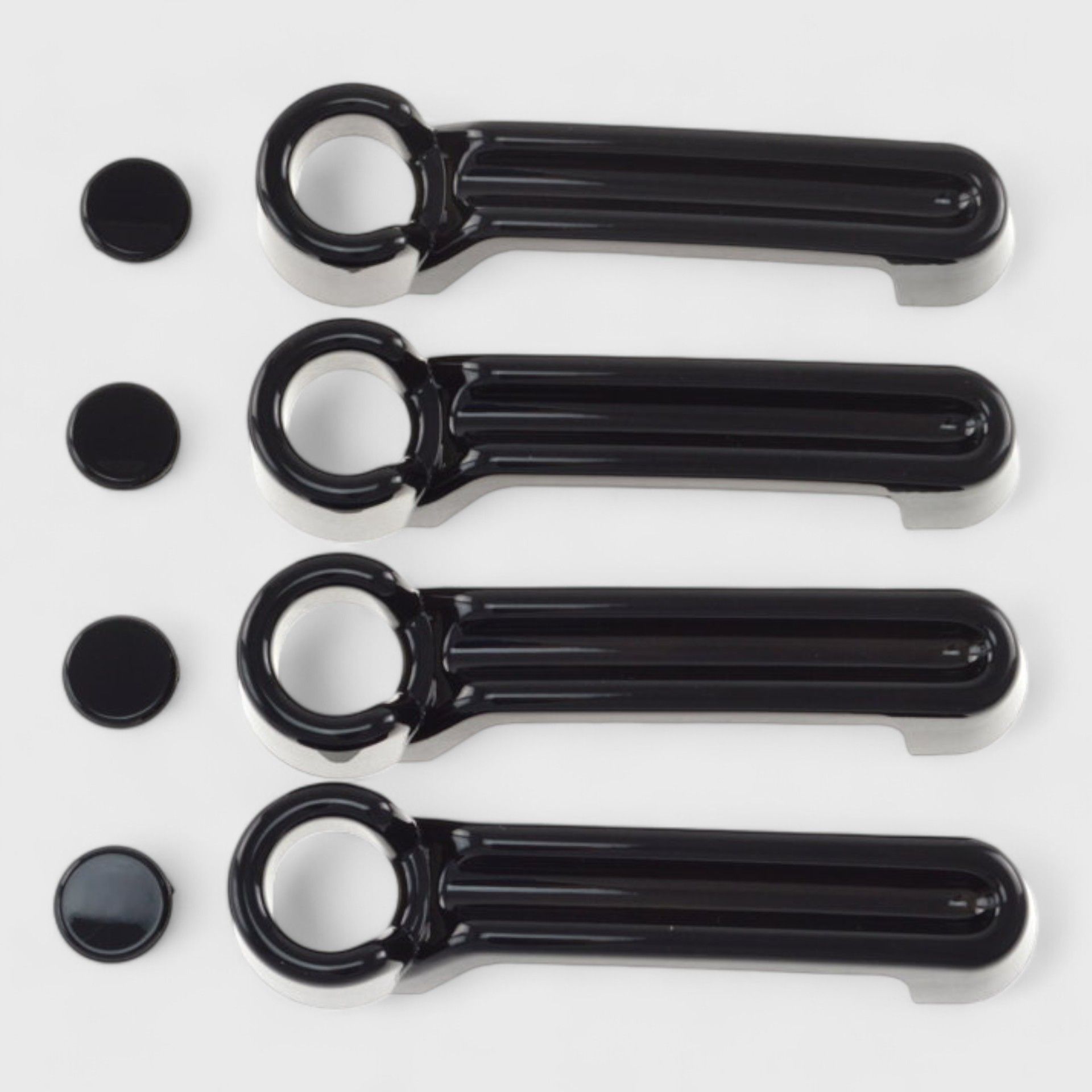 07-17 Jeep Wrangler, 08-13 Jeep Liberty, 2018 Jeep Wrangler JK, 07-12 Dodge Nitro No Smart Key 8 Piece Gloss Black Tape-on Patented Door Handle Cover