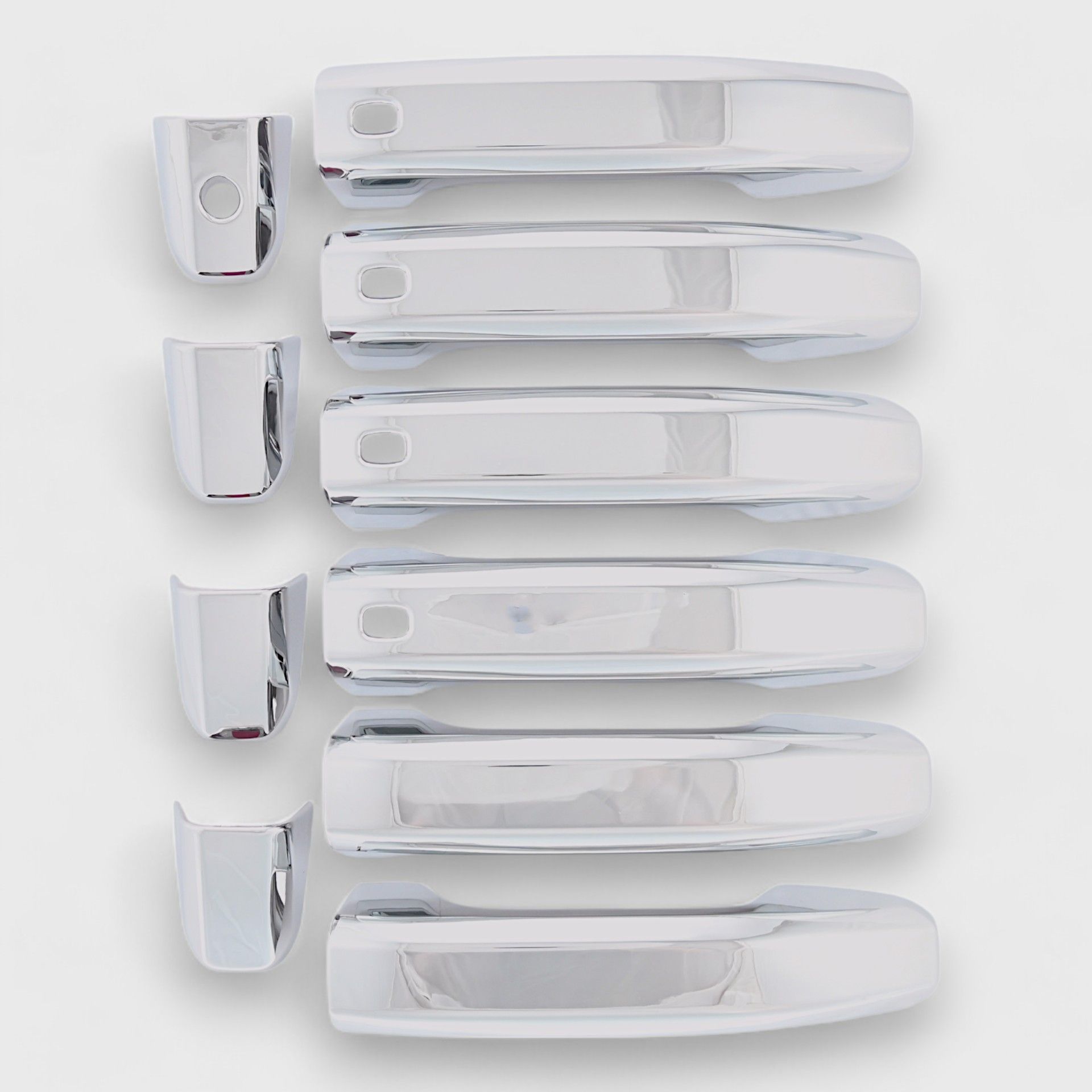 19-26 Chevrolet Silverado 1500/Silverado 3500 HD/Silverado 2500 HD, 21-26 Chevrolet Suburban/Tahoe, 23-26 Chevrolet Colorado, 24-26 Chevrolet Silverado EV, 19-26 GMC Sierra 3500 HD/Sierra 2500 HD/Sierra 1500, 21-26 GMC Yukon/Yukon XL, 22-26 GMC Hummer EV Pickup, 23-26 GMC Canyon, 24-26 GMC Hummer EV SUV/Sierra EV W/ Smart Key 10 Piece Chrome Snap-on W/Tape Patented Door Handle Cover